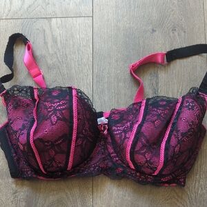 Pink + Black Lace Bra 36D NWOT